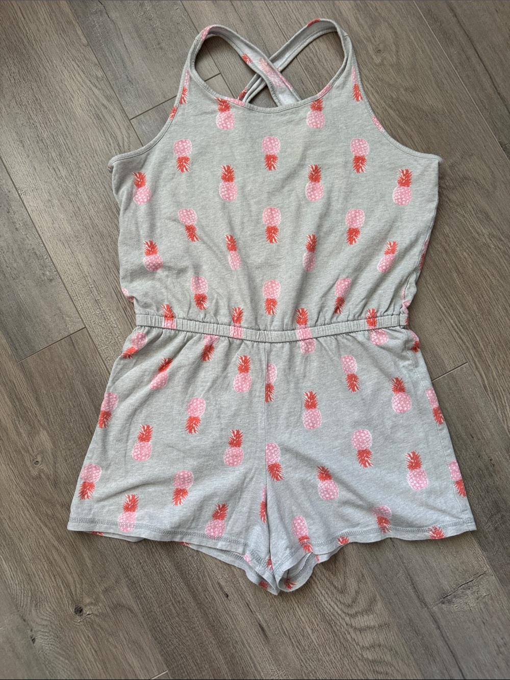 Old Navy Grey Romper with Pink Pineapple Print